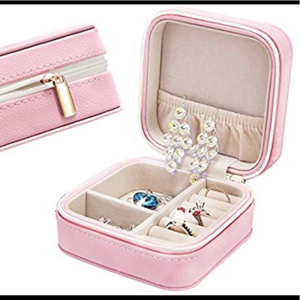 Faux Pink Leather Mini Travel Jewelry Box